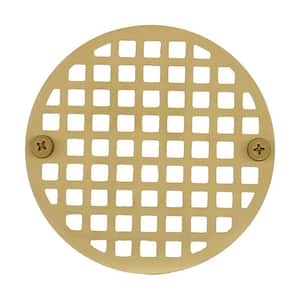 4 in. Round Replacement Strainer with 2 Screws in Polished Brass for Metal Spuds for Shower/Floor Drains