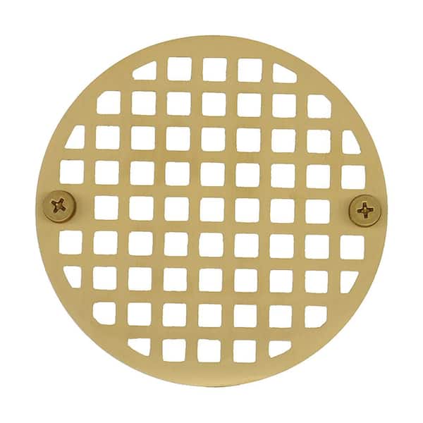 JONES STEPHENS 4 in. Round Replacement Strainer with 2 Screws in Polished Brass for Metal Spuds for Shower/Floor Drains