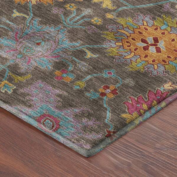 Mayfield Premium Machine Washable Abstract AMF2288 Chocolate 8 ft. x 8 ft. Round Rug
