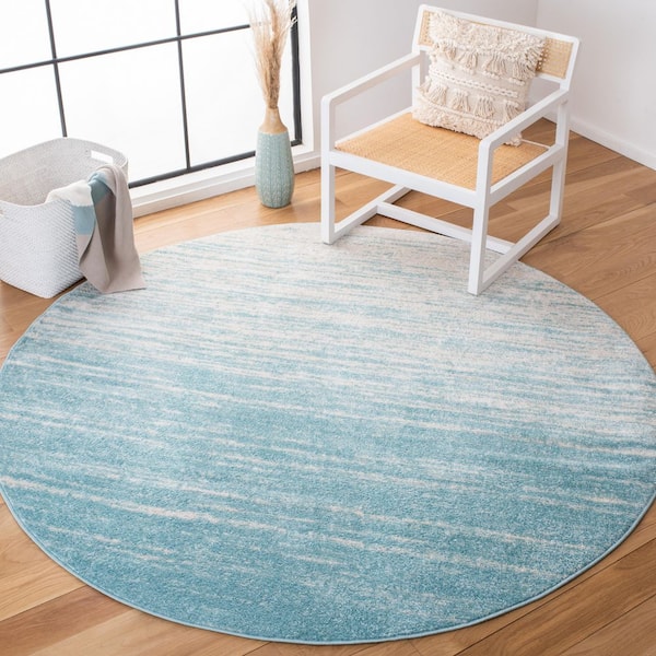 Adirondack 8 ft. x 8 ft. Aqua/Ivory Ombre Round Rug