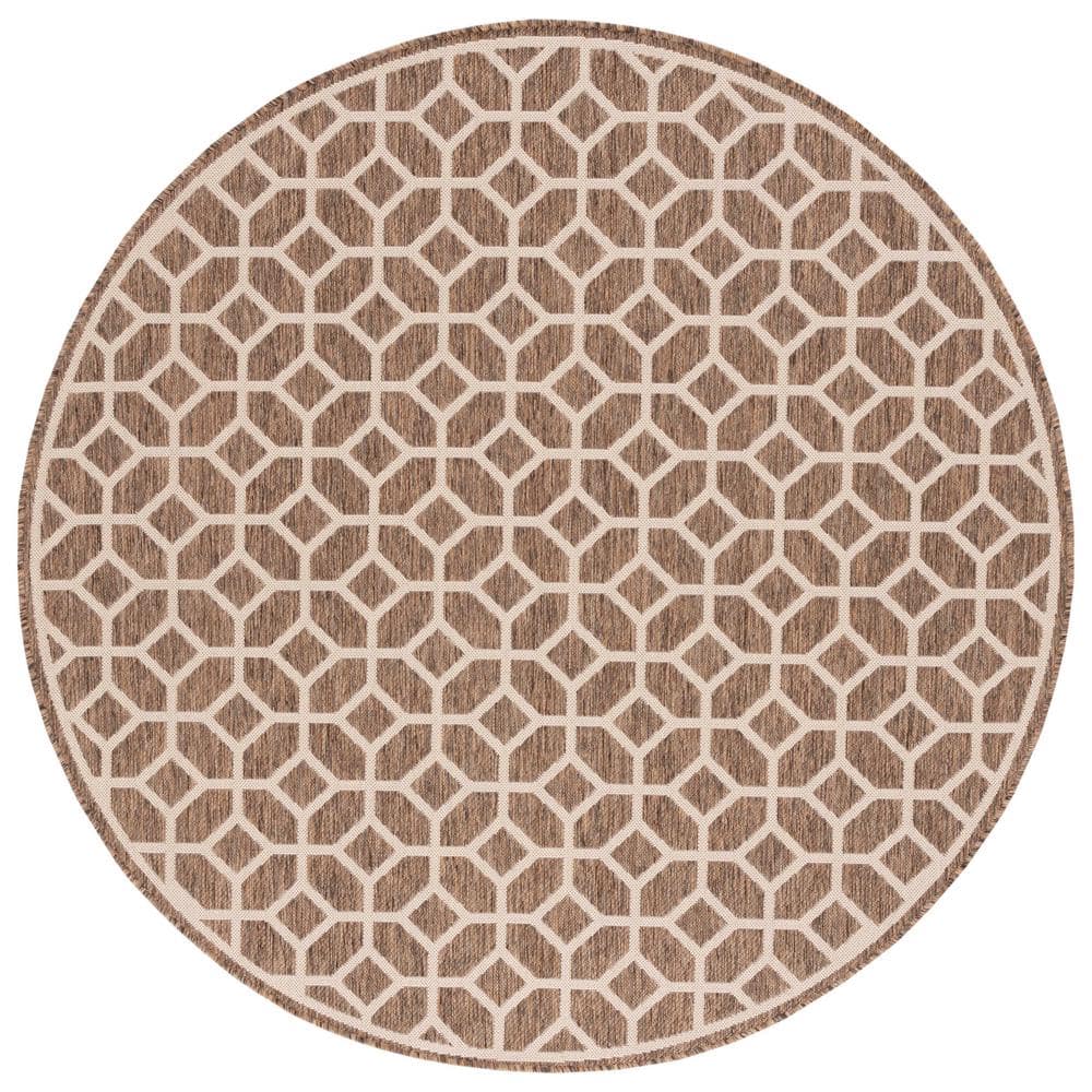 Beach House Beige/Cream 7 ft. x 7 ft. Round Latticework Geometric Indoor/Outdoor Area Rug price history on PriceWatchPro