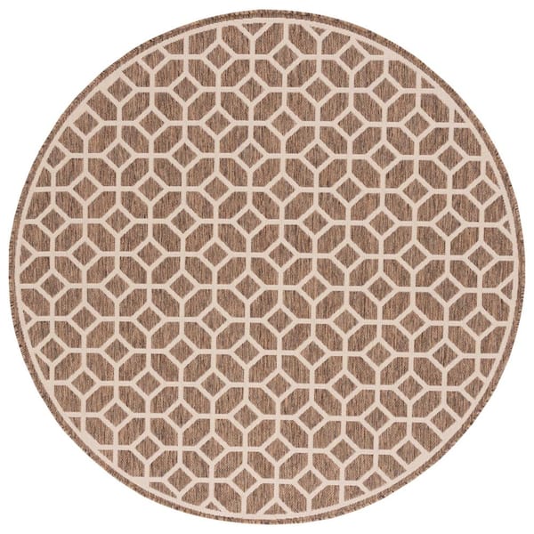 SAFAVIEH Beach House Beige/Cream 7 ft. x 7 ft. Round Latticework Geometric Indoor/Outdoor Area Rug