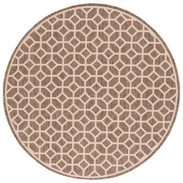 SAFAVIEH Beach House Beige/Cream 7 ft. x 7 ft. Round Latticework Geometric Indoor/Outdoor Area Rug