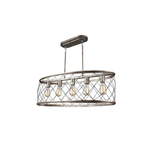 Unbranded Bosywell 5-Light Aged Silver Oval Chandelier for Kitchen Island with No Bulbs Included