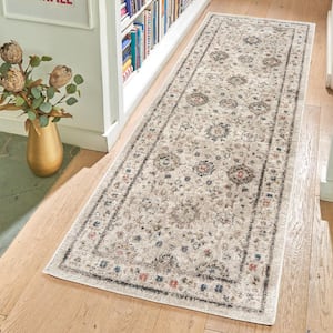 Heirloom Dov Ivory 2 ft. x 6 ft. Oriental Border Indoor Runner Rug