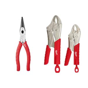 8 in. Comfort Grip Long Nose Pliers with 7 in. and 10 in. Torque Lock Curved Jaw Locking Plier Set with Grip (3-Piece)