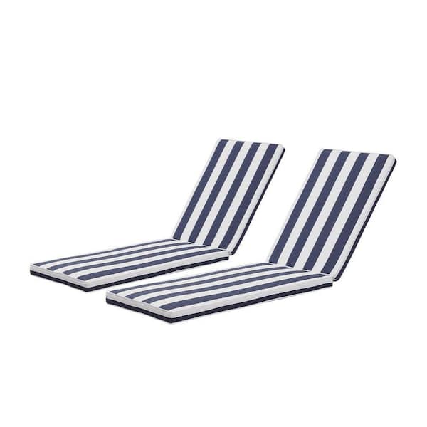 Amucolo 22.05 in. x 74.41 in. x 2.76 in. 2 Pieces Blue White Striped Outdoor Lounge Chair Replacement Cushion