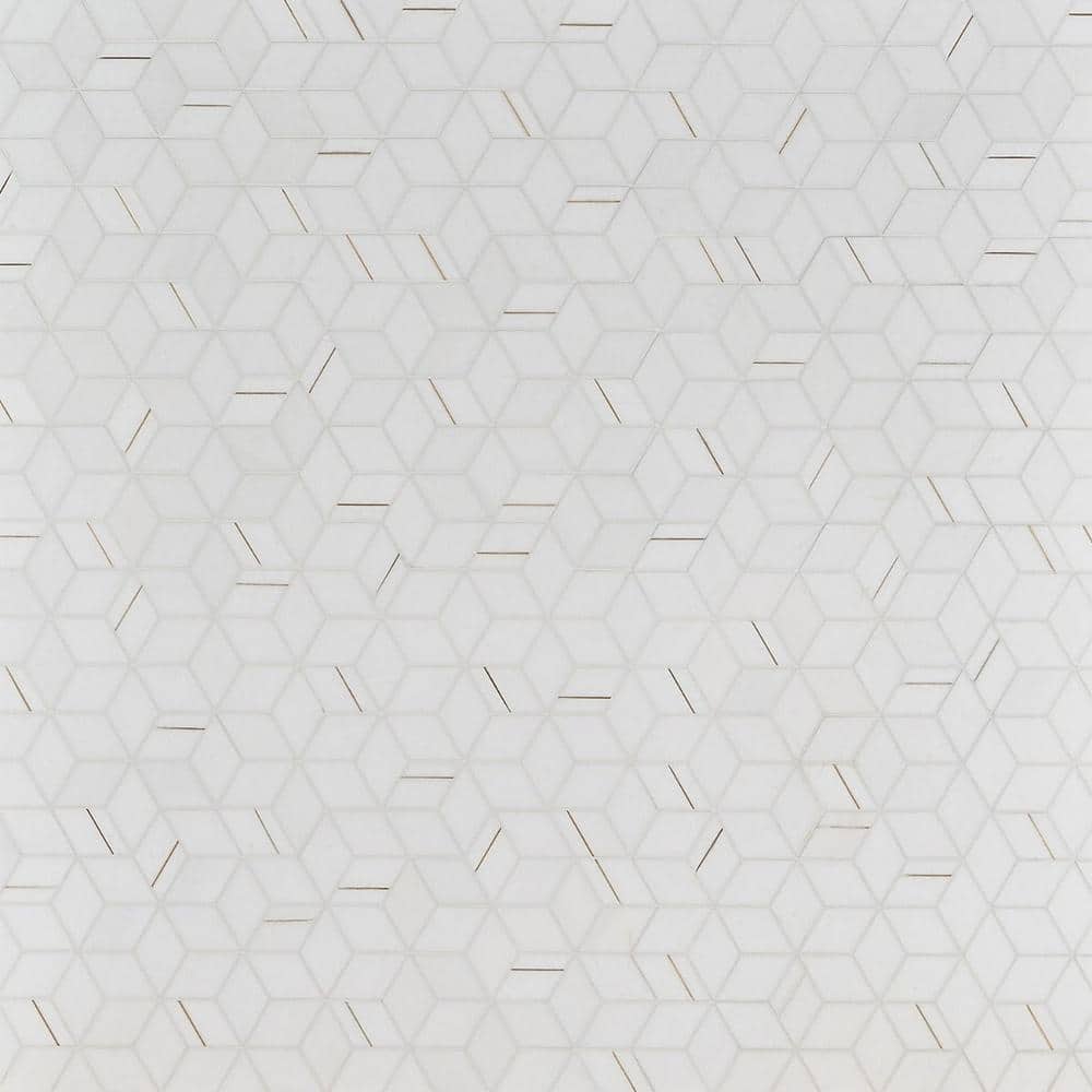 Graceland White Marble and Brass Hexagonal Mosaic Tile