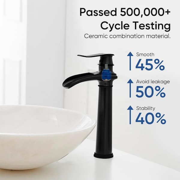 Waterfall Single Hole Single Handle Vessel Sink Faucet With Pop-Up Drain Assembly in Matte Black