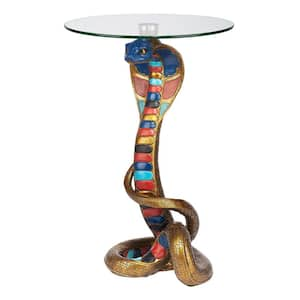 Renenutet Egyptian Cobra Goddess 16 in. W Multi-Colored Polyresin Glass-Topped Sculptural Table