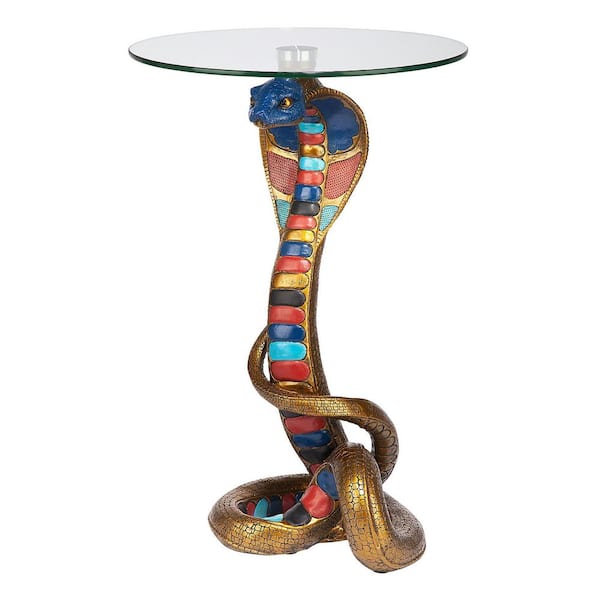 Design Toscano Renenutet Egyptian Cobra Goddess 16 in. W Multi-Colored Polyresin Glass-Topped Sculptural Table