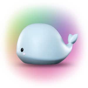 6.46 in. Rechargeable Wally Whale Multi-Color Changing Integrated LED Silicone Touch Activated Night Light Lamp, Blue