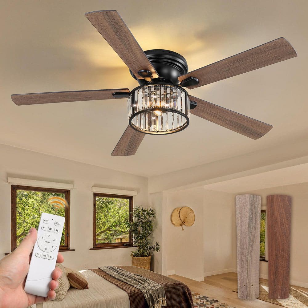 56 in. Black Indoor Low Profile Crystal Farmhouse Chandelier 6 Wind Speeds Ceiling Fans with Lights and Remote Included price history on PriceWatchPro