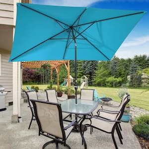 10 ft. x 6.5 ft. Aluminum Rectangle Market Outdoor Patio Umbrella with Push Button Tilt and Crank in Lake Blue
