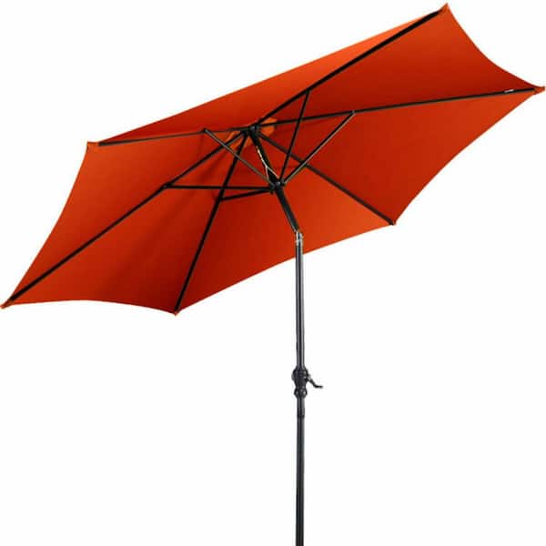 Clihome 9 ft. Outdoor Market Patio Table Umbrella in Orange Push Button Tilt Crank Lift without Weight Base