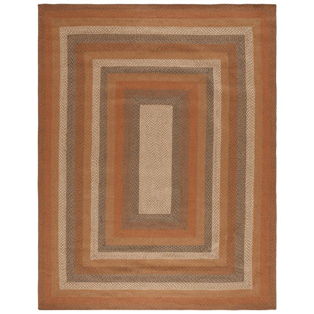 SAFAVIEH Braided Ivory/Green 8 ft. x 10 ft. Border Striped Area Rug