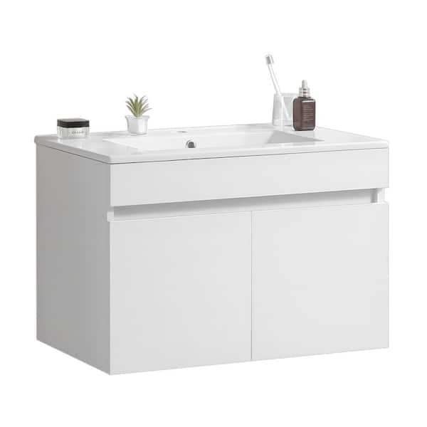 Modland Yunus 30 in. W x 18 in. D x 19 in. H Floating Bath Vanity in White with White Cultured Ceramic Top