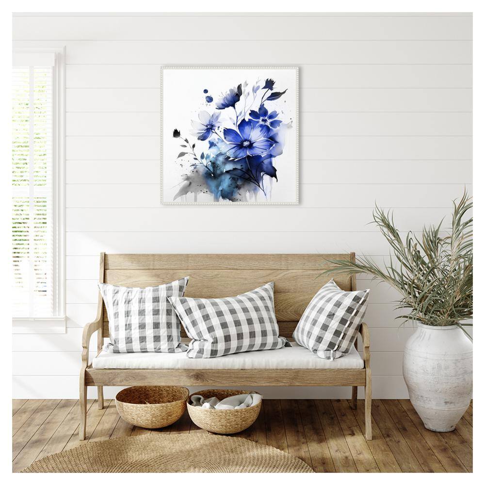 Blue Spring Floral III Abstract Canvas Wall Art with White Floater Frame