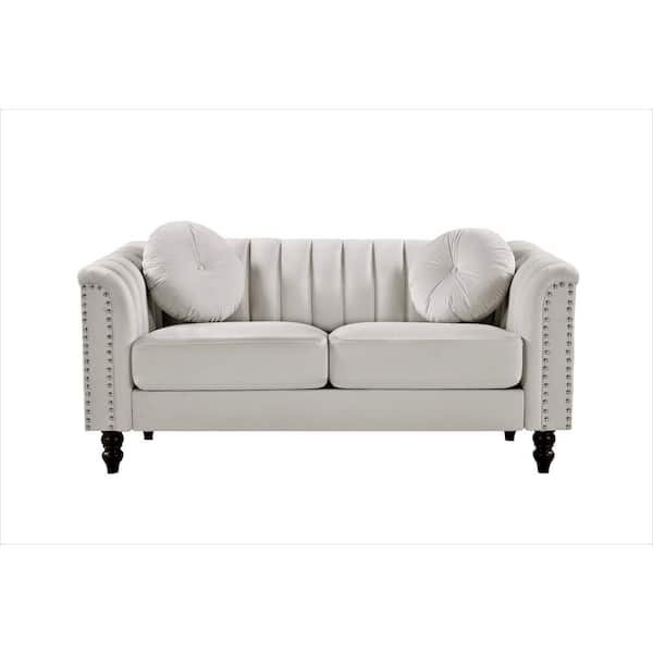 US Pride Furniture Hills 61.4 in. Ivory Velvet 2-Seater Loveseat with Tufted Back