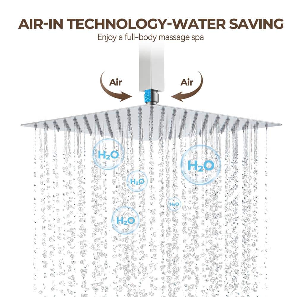 Brushed Nickel Ceiling Mounted Dual Shower System with Body Jets