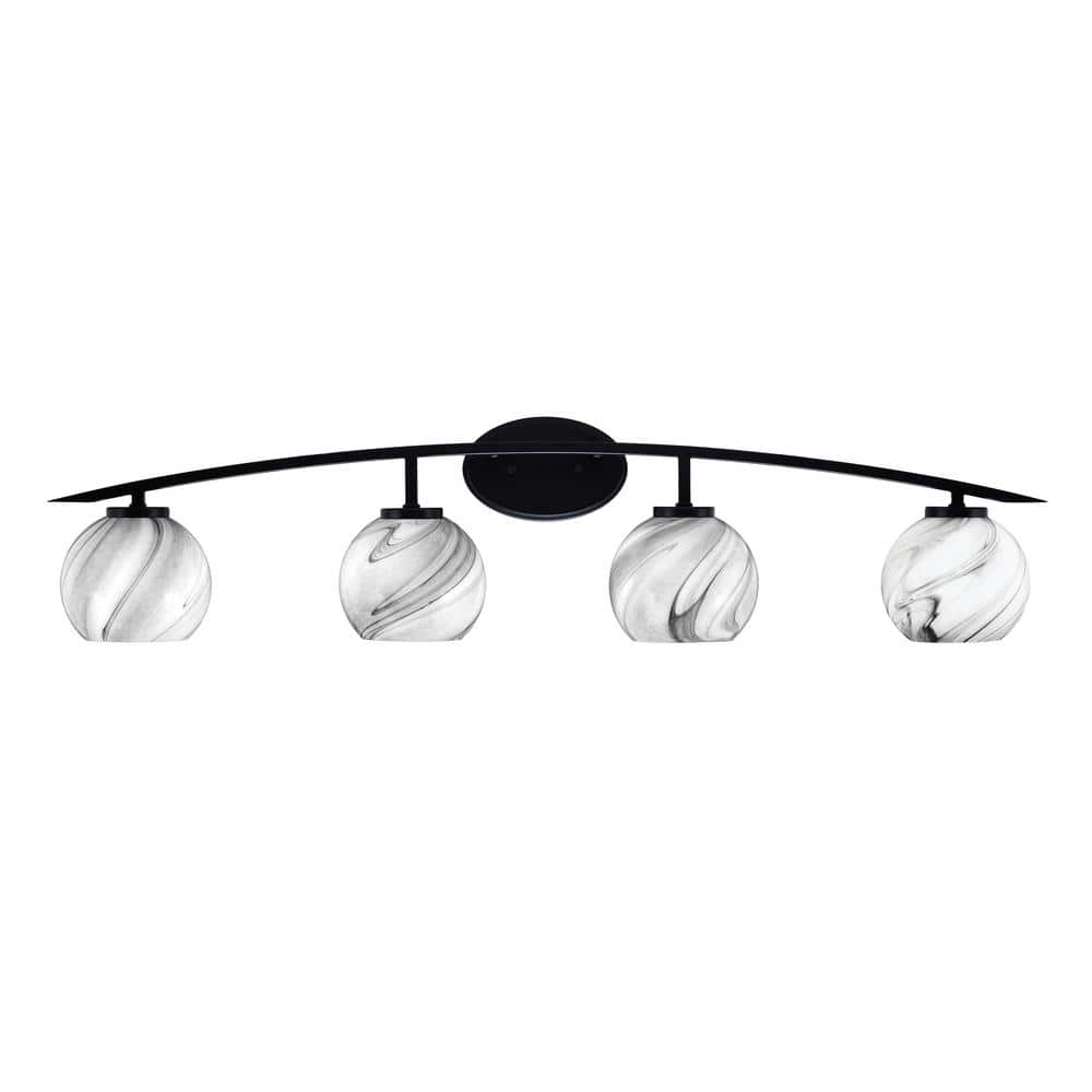 Siena 40 in. 4-Light Matte Black Vanity-Light with 5.75 in. Onyx Swirl Glas