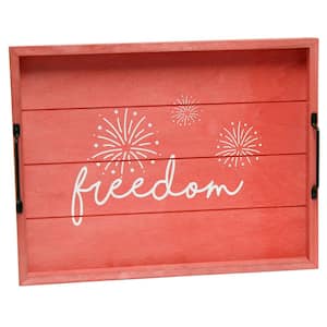 12 in. W x 2.25 in. H x 15.50 in. D "Freedom" Red Wash Decorative Wood Serving Tray