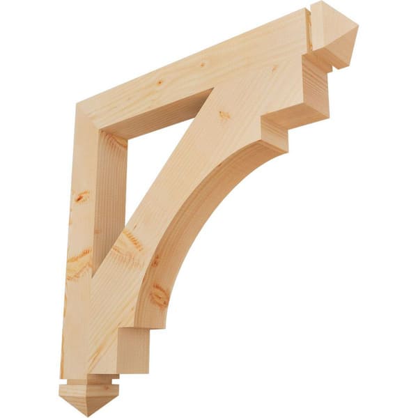Ekena Millwork 3.5 in. x 32 in. x 32 in. Douglas Fir Merced Arts and Crafts Smooth Bracket