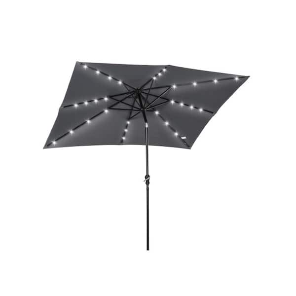ITOPFOX 9 ft. x 7 ft. Patio Outdoor Steel Solar LED Lighted Umbrella with Tilt and Crank for Backyard, Pool & Beach in Dark Gray