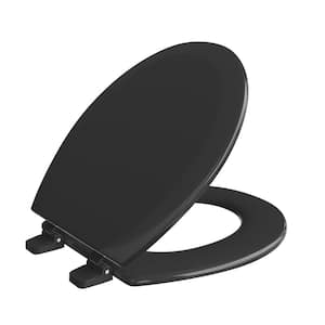 Deluxe Molded Wood Round Closed Front Toilet Seat with Cover and Adjustable Hinge in Black
