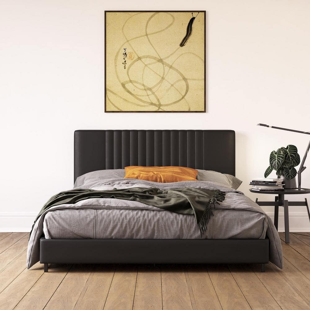 Rio Black Faux Leather Upholstered Queen Bed with Tufted Headboard
