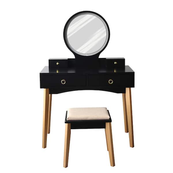 Round Lights Mirror, Makeup Vanity Furniture Bedroom