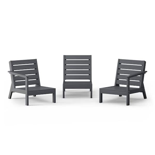 WESTIN OUTDOOR Birchwood Outdoor Patio 3-Piece Deep Seating HDPE Sectional Sofa Arm Chair Set in Gray