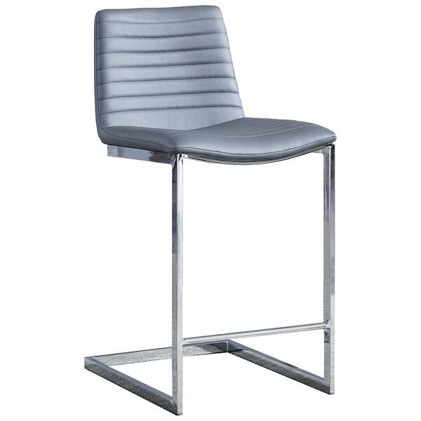 Best Master Furniture Blanca Gray Faux Leather Silver Counter Height Chair (Set of 2)