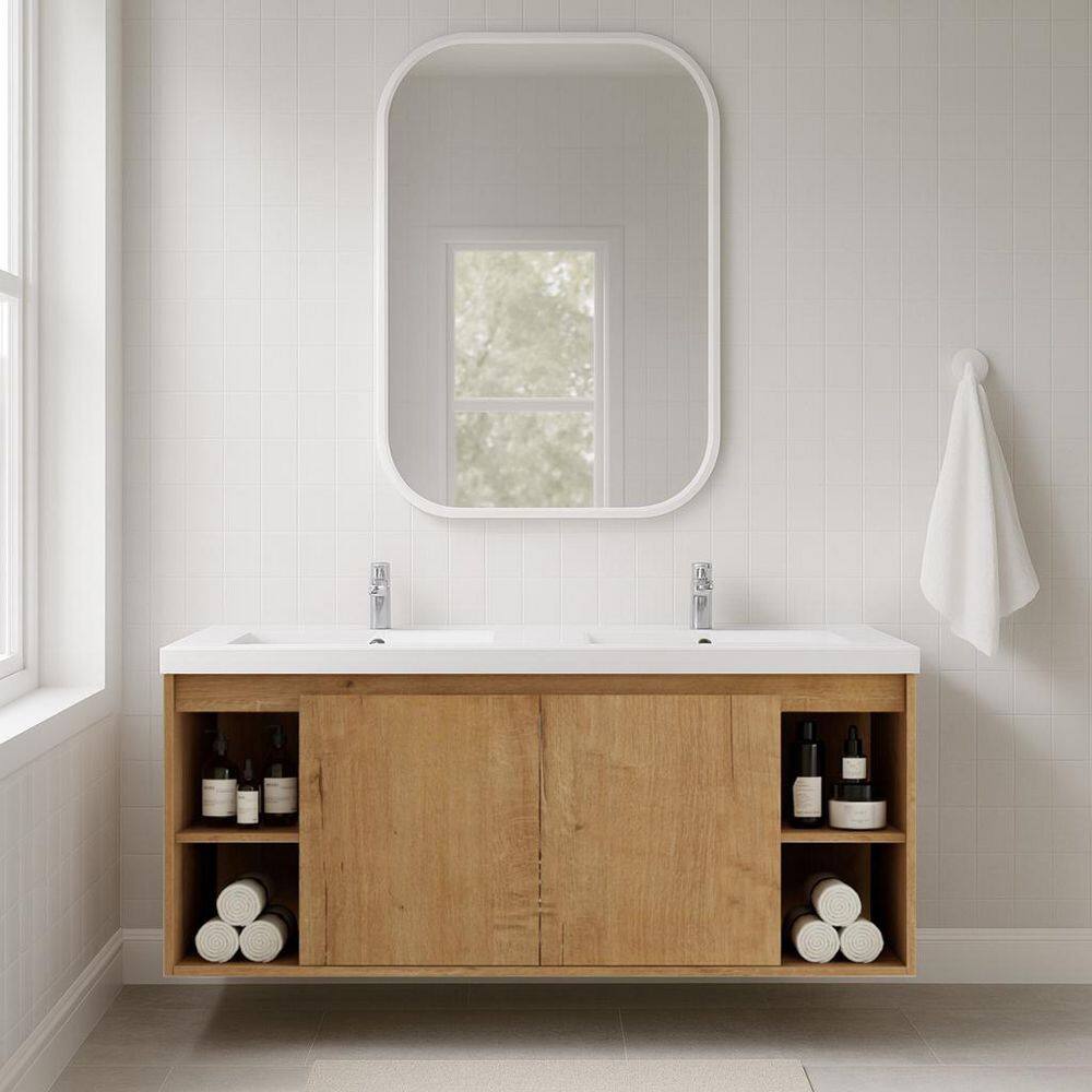 Yunus 47 in. W x 18 in. D x 20 in. H Double Sink Floating Bath Vanity in Imitative Oak with White Cultured Marble Top price history on PriceWatchPro