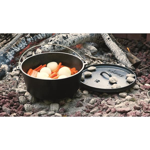 LIFERUN Dutch Oven Pot with Lid, 8 Quart Cast Iron Dutch Oven, Without Feet, with Stand & Spiral-Shaped Handle, Cast Iron Pot for Outdoor & Indoor