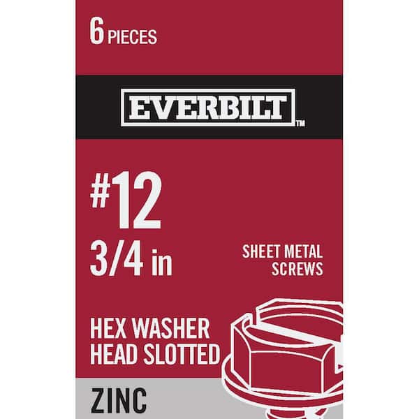 Everbilt #12 x 3/4 in. Slotted Hex Head Zinc Plated Sheet Metal Screw (6-Pack)