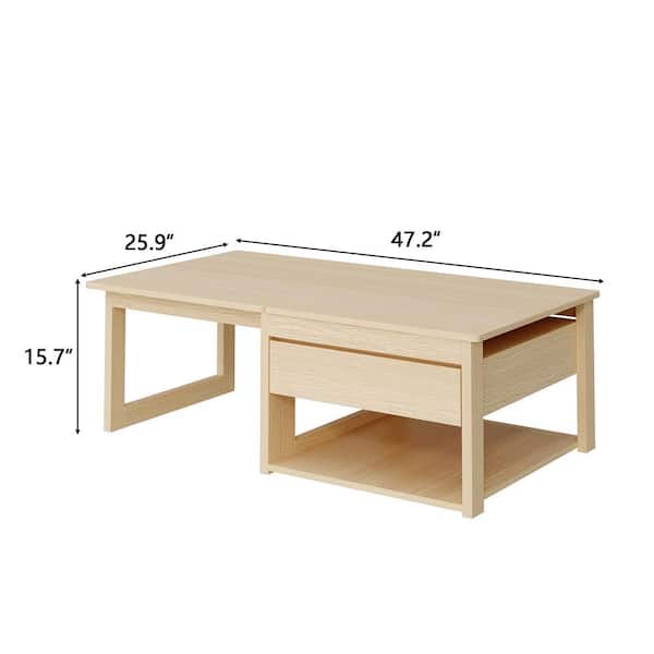 FUFU&GAGA 47.2 in. Natural Rectangular Wood Coffee Table with
