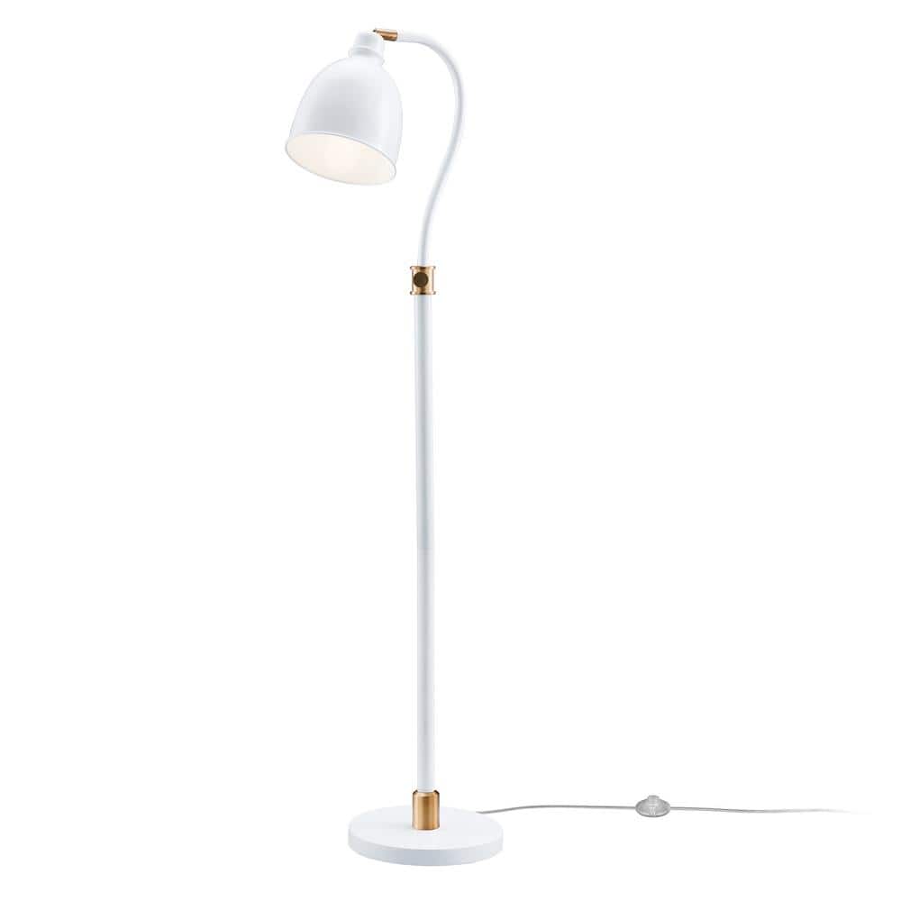 Matte White and Brass Adjustable Arc Floor Lamp with Smart Home Compatibility