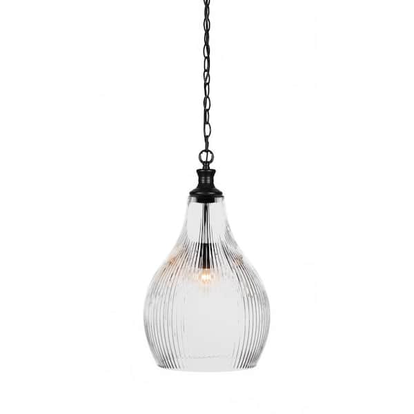 Unbranded Orleans 60-Watt 1-Light Matte Black Shaded Mini Pendant Light with Glass Shade