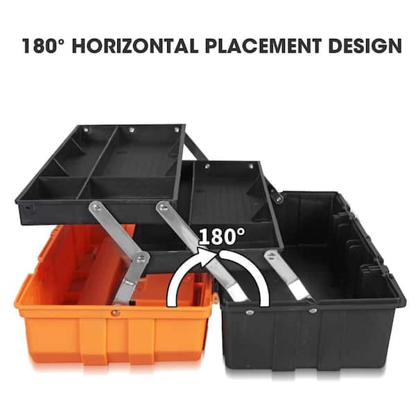 Torin 17-inch Plastic Tool Box,3-Tiers Multi-function Storage Portable Toolbox Organizer, Black/Orange ATRJH-3430T
