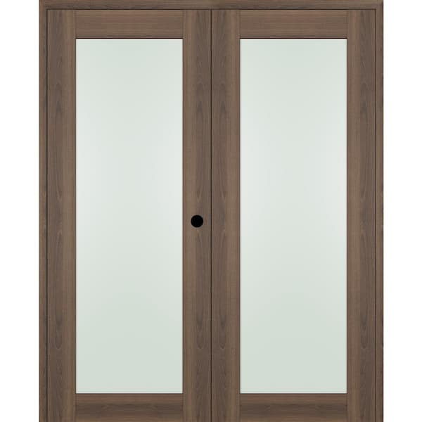 Belldinni Vona 36 in. x 96 in. Left Hand Active Full Lite Frosted Glass Pecan Nutwood Wood Composite Double Prehung French Door