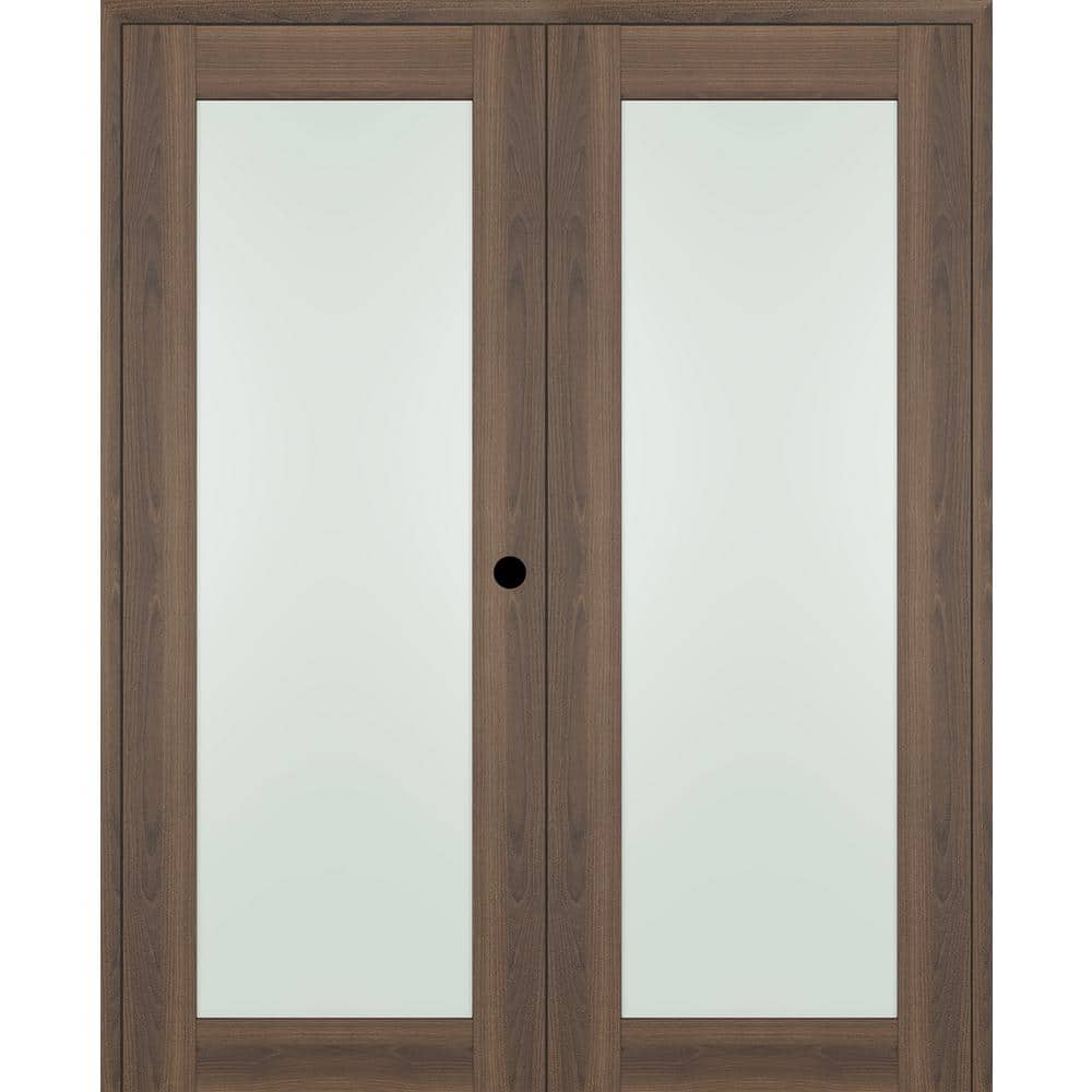 "Vona 207 56"" x 80"" Left Hand Active Full Lite Frosted Glass Pecan Nutwood Wood Composite Double Prehung French Door" price history on PriceWatchPro
