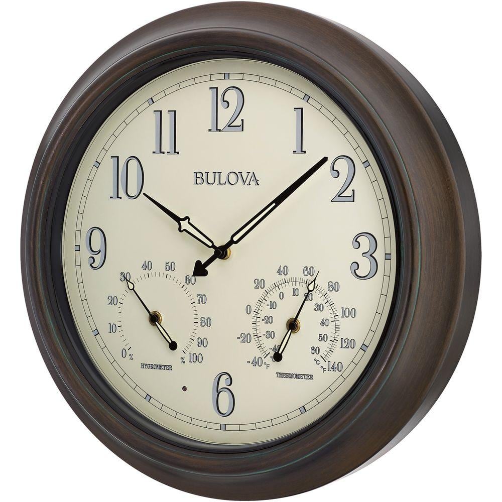 Bulova 18 in. H x 18 in. W Outdoor Wall Clock with 2-Step Metal