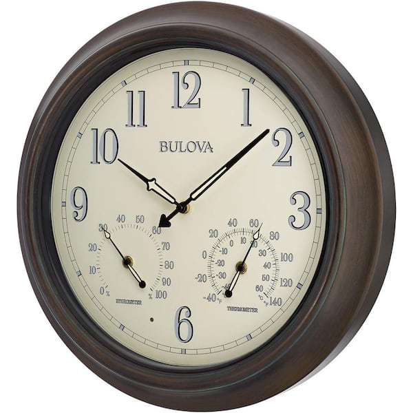 Bulova 18 in. H x 18 in. W Outdoor Wall Clock with 2-Step Metal Case
