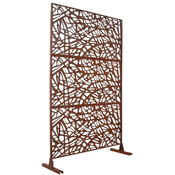 Unbranded 6.3 ft. H x 4 ft. W Rust Red Metal Garden Fence Panels Outdoor Privacy Screen Freestanding Decorative Screen Panel