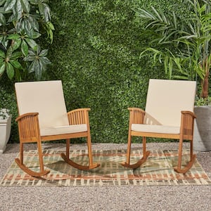 Casa Brown Patina Wood Outdoor Patio Rocking Chair with Cream Cushions (2-Pack)