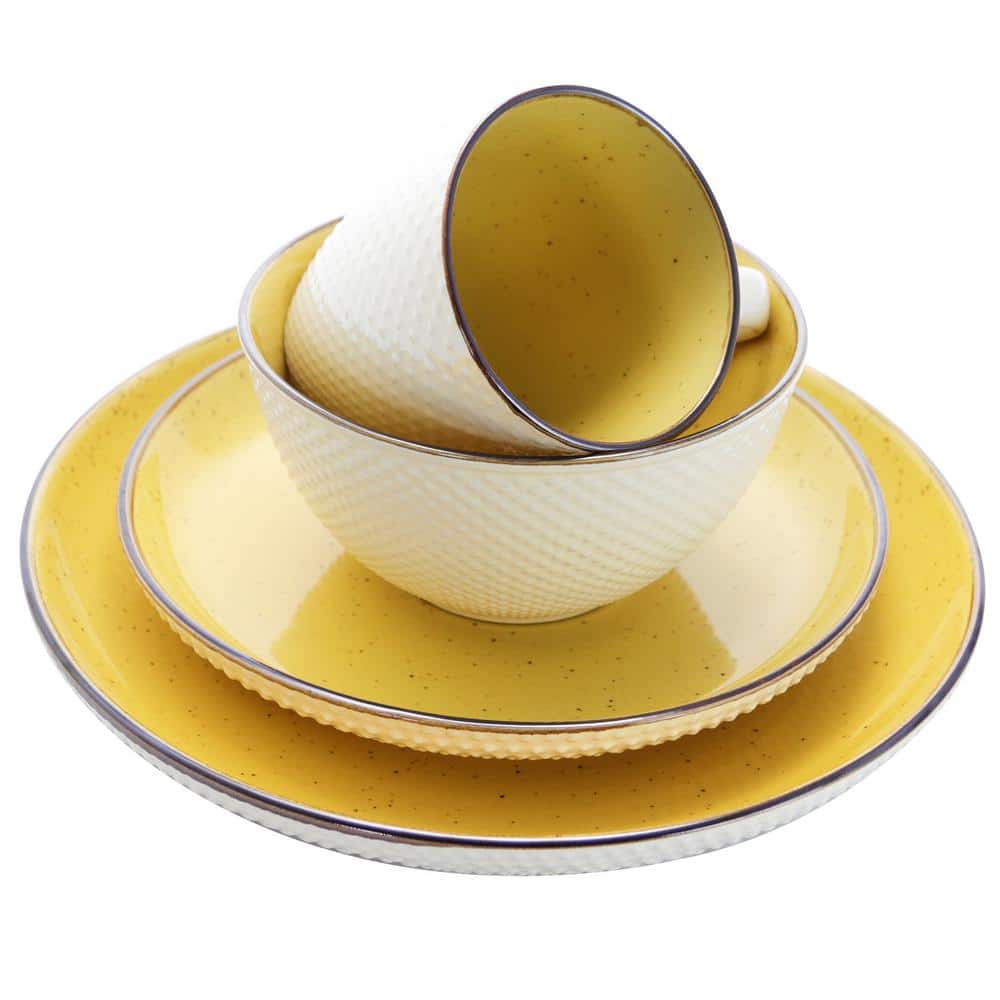 Mellow Yellow and White 16-Piece Ceramic Dinnerware Set