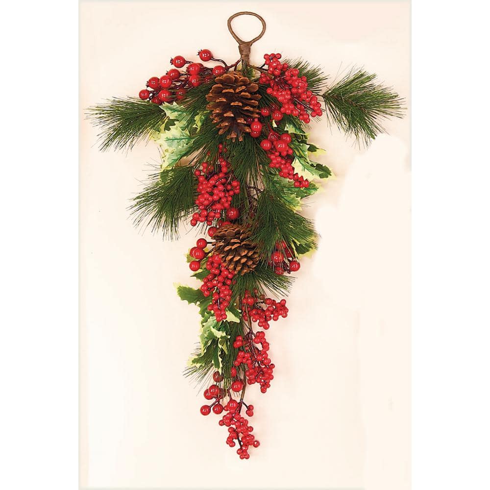 28 in. Waterproof Holly Pine Berry Teardrop