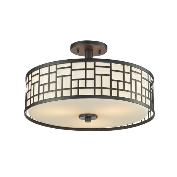 Elea 16.25 in. 3-Light Bronze Semi-Flush Mount with Matte Opal Shade ...