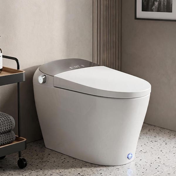 DP7 Elongated Smart Toilet 1.28 GPF in White with Auto Open/Close, Auto Flush, Foot Kick Open Seat/Flush, Modern Toilet